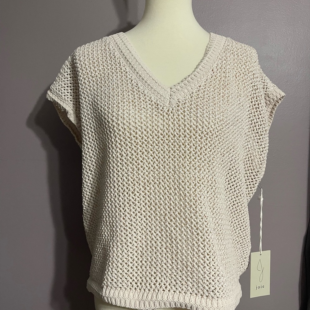 Joie Beige Sparkle V-Neck Sweater Vest | XL